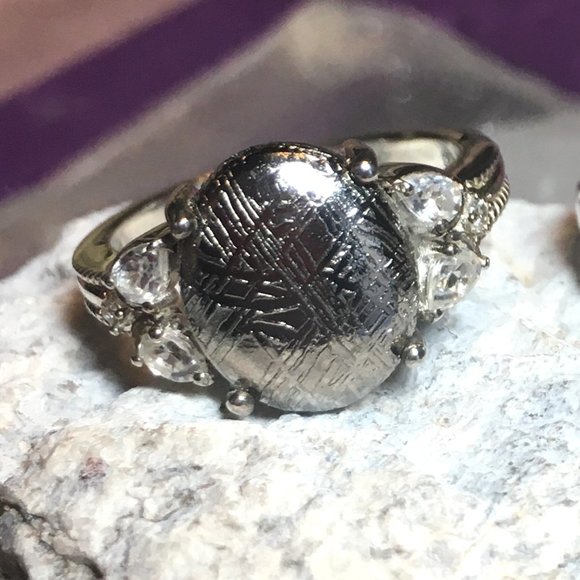 RARE Meteorite Cabochon Ring .925 Silver, Size 6, Genuine Muonionalusta - Picture 16 of 16